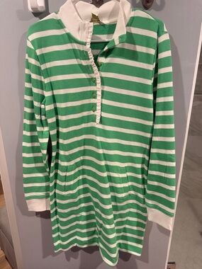 Green and White Striped Evangeline Dress